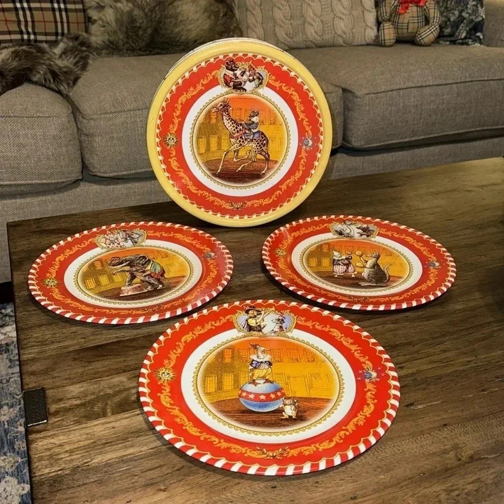 VTG 2006 Restoration Hardware RH Circus Themed Set Of 3 Tin Plates Tin Container